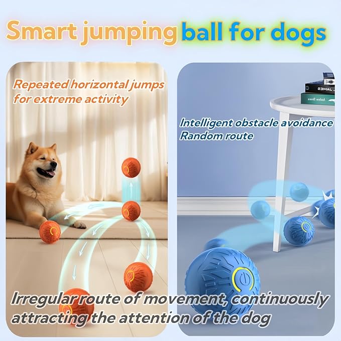 2025 New Interactive Dog Toys Dog Balls,Durable Motion Activated Automatic Rolling Ball Toys for/Small/Medium Dogs(Orange+Blue)