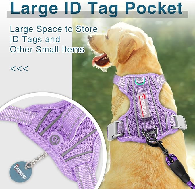 BARKBAY Dog Harness No Pull with ID Tag Pocket - Heavy Duty, Reflective, Easy Control for Large Dogs(Violet Purple,L)