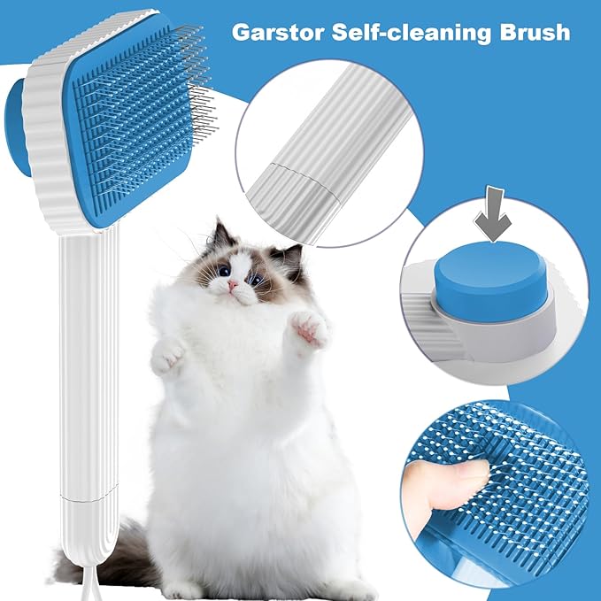 Cat brush, Cat Brush for Long or Short Haired Cats, Remove Loose Fur and Mats, Rounded Pins Reduces Painful Pulling, Not for Tangle and Curly Fur, Azure