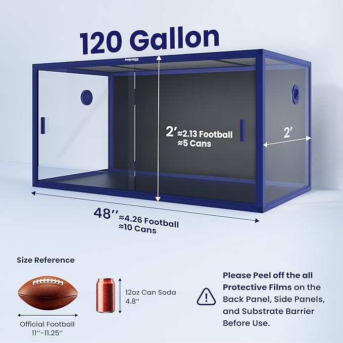 120 Gallon Bearded Dragon Tank,48" x 24" x 24" Reptile Tank with Sliding Door Top Screen Ventilation, Front Opening Reptile Enclosure for Easy Maintenance