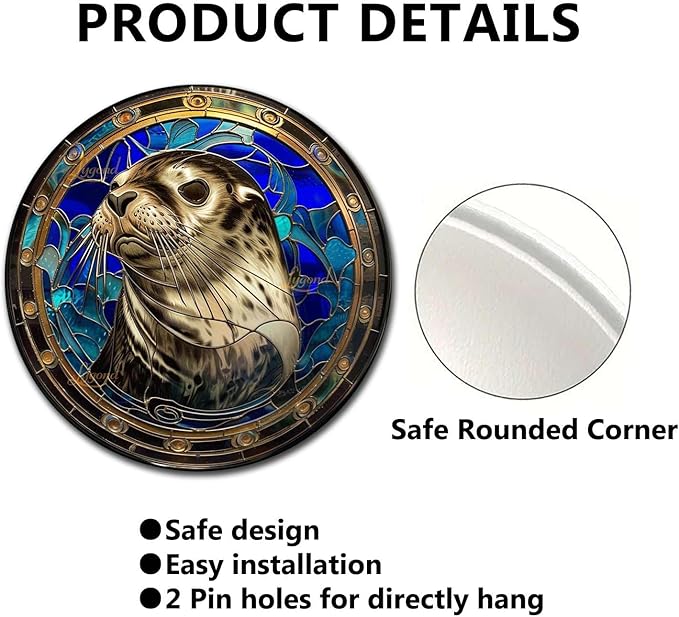 Lygond Metal Sign Tin Sign Circular Stained Glass Harbor Tin Sig For Home Decor 8×8 Inches