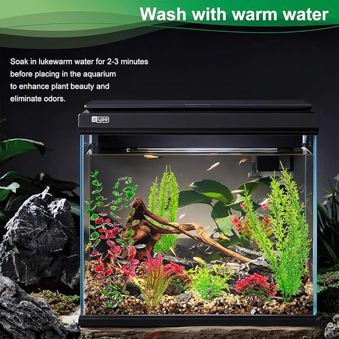 18-Piece Artificial Aquarium Plants Decorations – Large Set with Red & Green Foliage, Fish Tank Decor for Betta, Goldfish, Freshwater & Saltwater Tanks, Weighted Bases