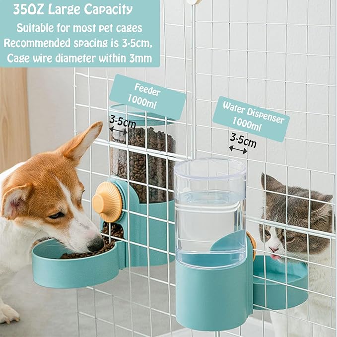 Hanging Automatic Rabbit Water Dispenser, Auto Dog Kennel Water Dispenser 35OZ Gravity Bunny Feeder, Dog Cage & Crate Waterer for Rabbit Guinea Pig Hedgehog Ferret Kitty Puppy