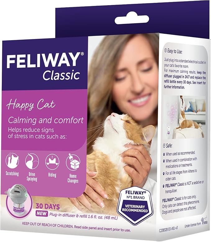 FELIWAY Classic 30 Day Cat Calming Plug In Pheromone Diffuser Starter Kit, 48ml - Helps Reduce Common Signs of Stress in Cats & Kittens, Enhanced Calming