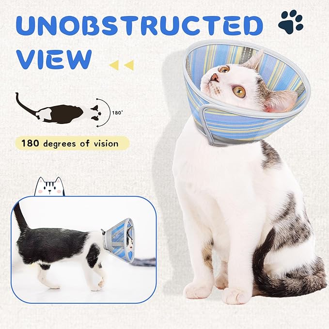 Supet Cat Cone Collar Soft to Stop Licking Scratching, Breathable Comfortable Mesh Recovery Cone for Cats After Surgery Neuter, Lightweight E Cone Collar Alternative (M)