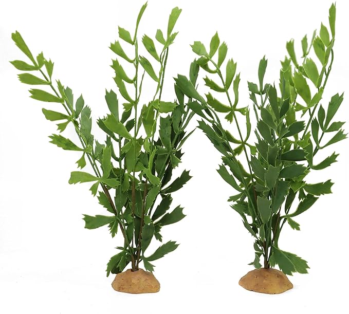 JIHAQUA Lifelike Reptile Tank Plant Decor - Realistic Artificial Plastic Plant for Terrariums and Pet Enclosures (Style D 2 Pack)