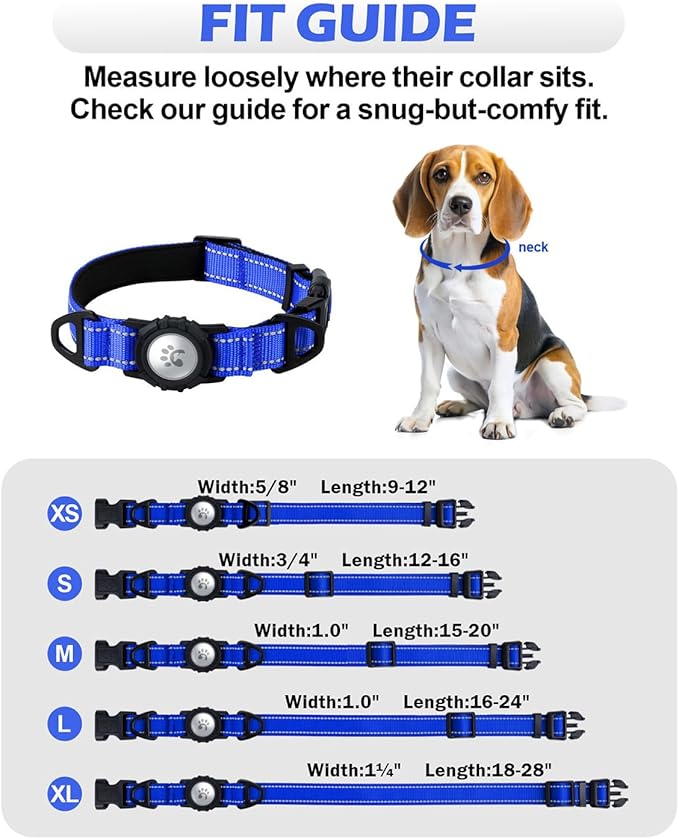 TagME Airtag Dog Collar,Waterproof Reflective Pet Collar with Airtag Holder,Soft Padded and Double D-Rings for Puppy,Navy Blue