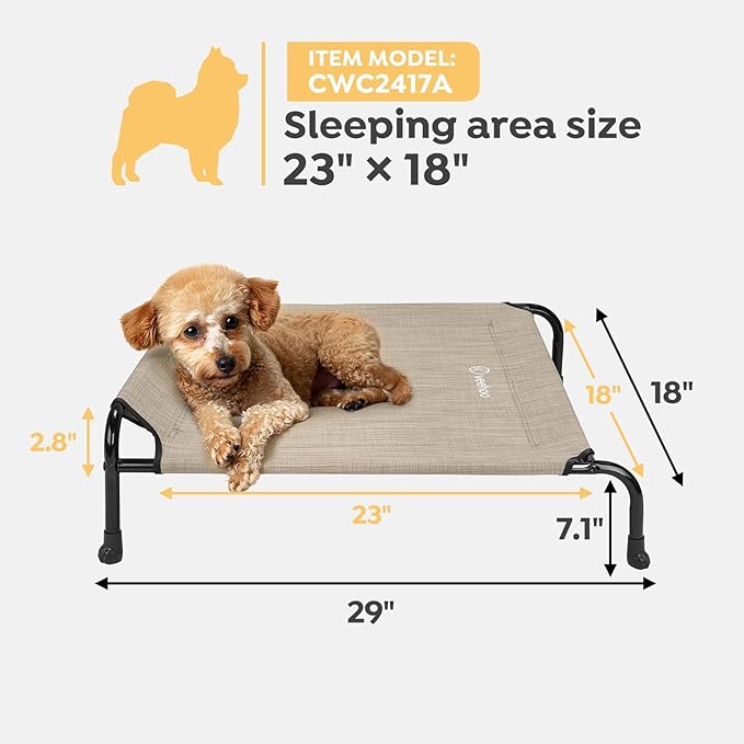 Veehoo Original Elevated Dog Bed - Outdoor Raised Cot for Small Dogs, One-Sided Raised Headboard Cooling Pet Sleeping Training Cot, Non-Slip & Breathable, M, CWC2417A