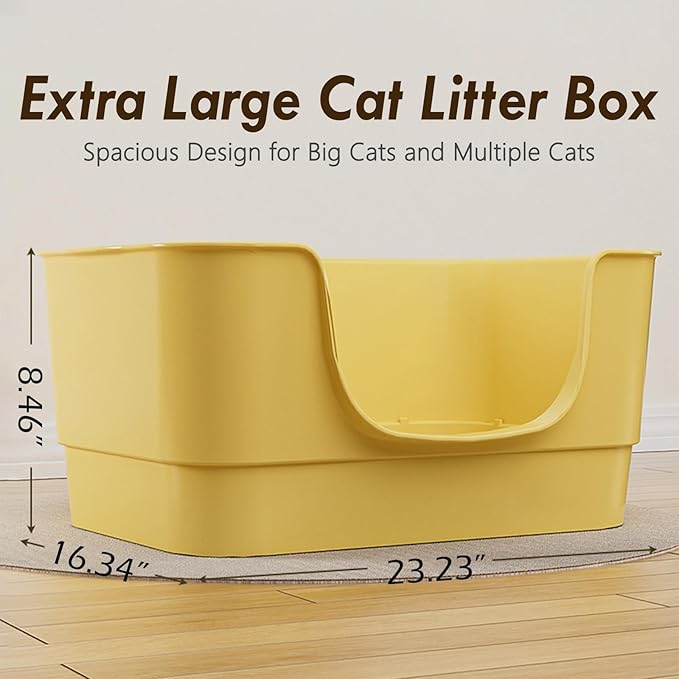 Extra Large Cat Litter Box with High Sides,23.23"×16.34"×8.46",Jumbo Kitty Litter Box with Low Entry,XL Cat Boxes for Indoor Cats,Easy to Clean,Anti-Splashing(Grey)