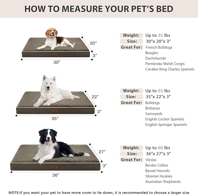 WNPETHOME Orthopedic Dog Bed Medium Size Dog, Waterproof Medium Dogs Bed with Removable Washable Cover, Multi-Needle Quilting Dogs Crate Bed