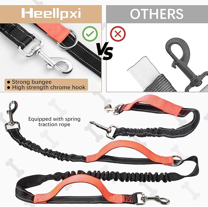 Hands-Free Waist Leash with Pouch for Two Dogs: Reflective Stitching, Dual Handle & Bungee Retractable Design – Ideal for Medium to Large Dogs (Orange) – Dog Walking Accessories