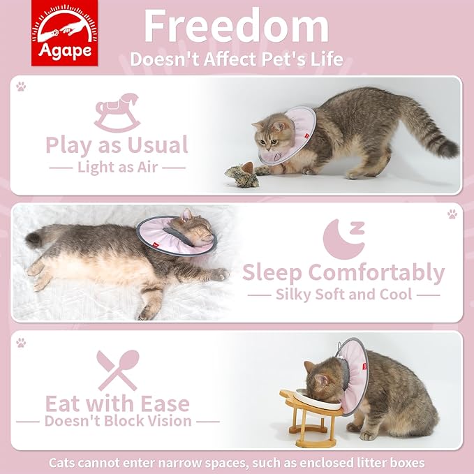 Agape Soft Cat Cone, Lightweight Recovery Collar for Cats to Stop Licking and Scratching After Surgery, Comfy Kitten Cone for Wound Care, Cute E Collar Alternative for Small, Medium, and Large Cats