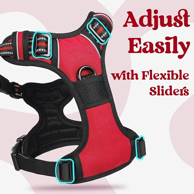 rabbitgoo Dog Harness Small Sized, No Pull Pet Harness with 3 Buckles, Adjustable Soft Padded Vest with Control Handle, Walking Reflective Pet Vest for Small Dogs, Red, S