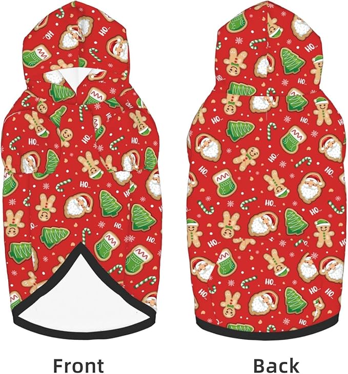 Santa Claus with Gingerbread Man Hoodie,Christmas Cosplay Dog Clothes with Pocket and Hat Winter Clothes Sweaters X-Large