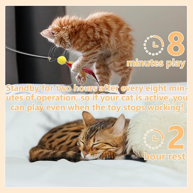 Cat Toys Interactive for Indoor, Cats Toy Hanging Door Electric for Bored, Feather Toy Kitten Rechargeable Door Hanging Automatic String with 4pcs Feather Toys, White