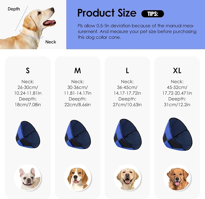 Soft Dog Cone for Large Dogs, Cone for Dogs to Stop Licking, Breathable Pet Surgery Collar Cone for Extra-Large Pets, Blue XL