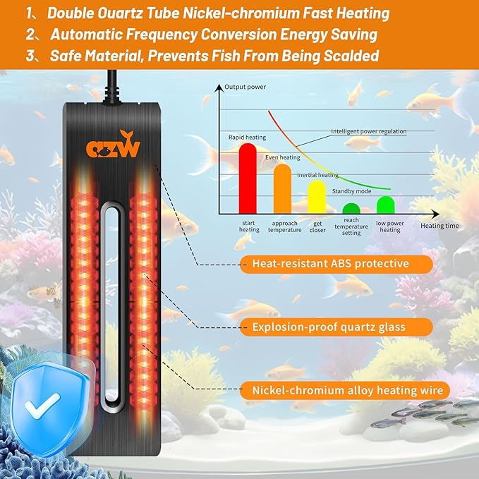 azw Aquarium Heater 300W/500W/800W, Fish Tank Heater with Digital LED Controller, Frequency Conversion Energy Saving, IPS Anti-Boiling Fish, Multiple Intelligent Protection for Freshwater/Saltwater