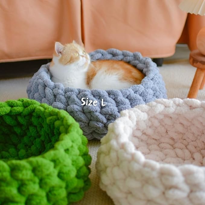 Cat Nest Bed – Premium Handwoven Washable Extra Soft Round Cave House for Indoor Kitten & Kitty, Small & Large (LGreen,Medium)