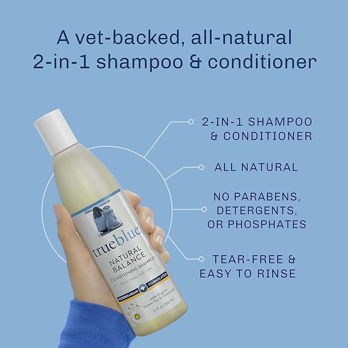 TrueBlue Natural Balance Conditioning Dog Shampoo with Green Tea & Chamomile - Cleansing Wash, Deodorizing, Moisturizing – Toxin Free, Natural Botanical Blend – Tearless Cleaner – 12 Fl. Oz.