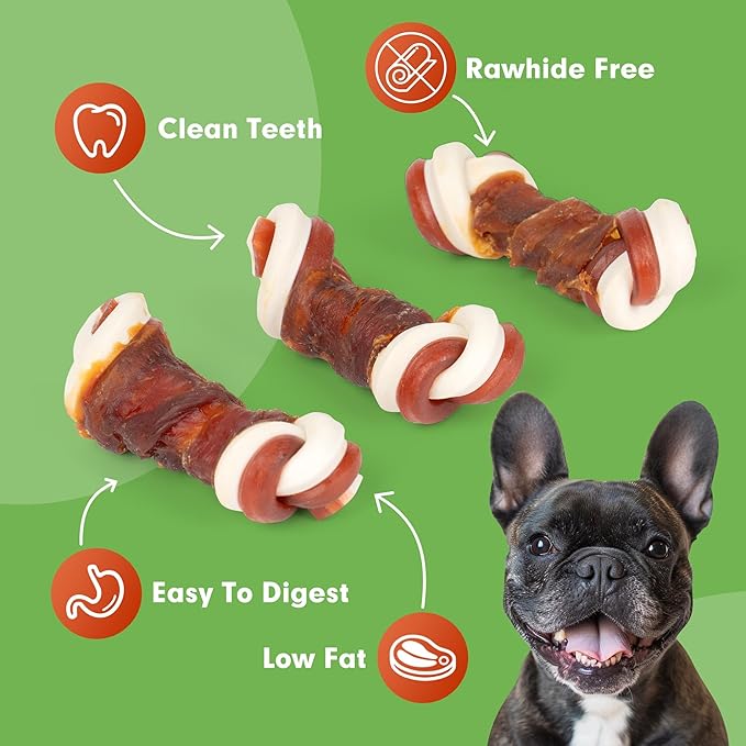 MON2SUN 2.5" Rawhide Free Dog Treats with Mixed Vegetables, Duck Wrapped Mini Knot Bones for Small Dogs, Healthy Snacks for Balanced Nutrition, 21.2oz