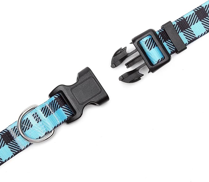 Mercano Adjustable Dog Collar - Special Design Patterns, Soft Nylon Comfortable Durable Pet Collar for Small Medium Large Dogs (S, Blue Plaid)