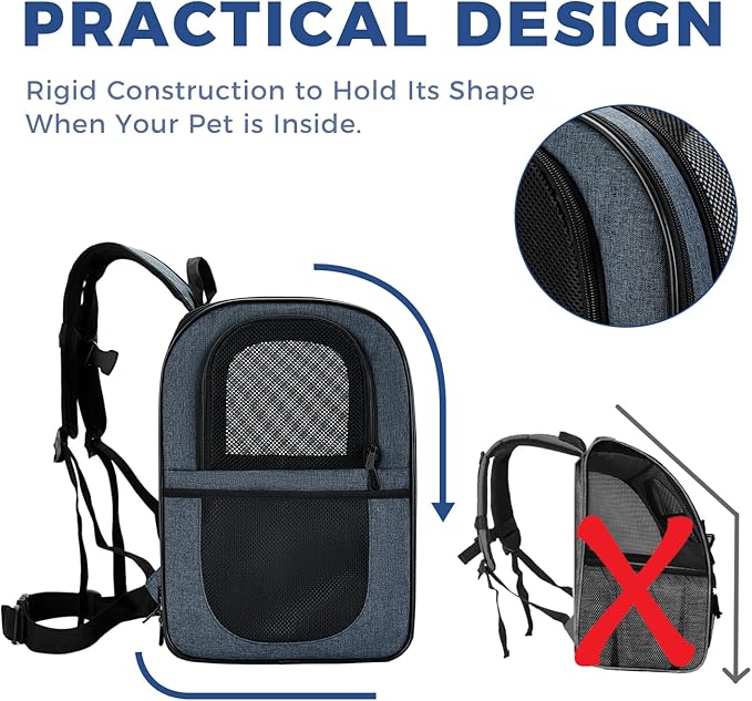 Apollo Walker Dog & Cat Carrier Backpack for 4-15lb Pets - Ventilated Safe Design with Padded Back Support, Breathable Mesh Pet Backpack for Hiking, Travel, Outdoor (Navy)