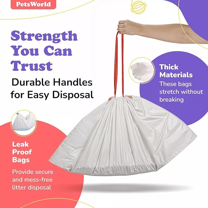 PETSWORLD Cat Litter Box Liners, Heavy Duty Litter Pan Liners Bags with Drawstring for Pet Cat Litter Tray (Unscented) (JUMBO - 45 x 18 Inches, 25 Count)
