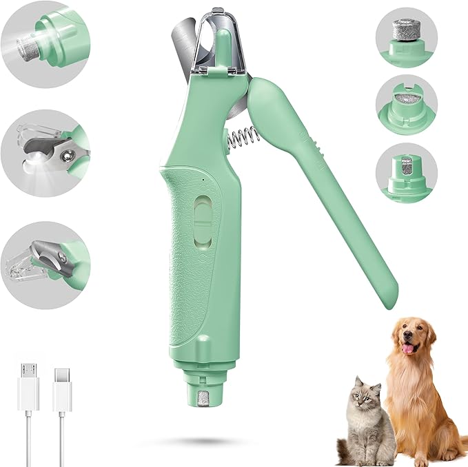 2 in 1 Dog Nail Clippers & Cat Nail Clippers Trimmers for Large Medium Small Dogs Cats Claw Trimmer Quick Sensor and Safety Guard USB Rechargeable with 2 LED Lights Dogs Nail Trimmer