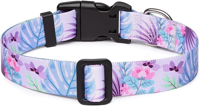 Mercano Adjustable Dog Collar - Special Design Patterns, Soft Nylon Comfortable Sturdy Pet Collar for Small Medium Large Dogs (M, Floral Purple)