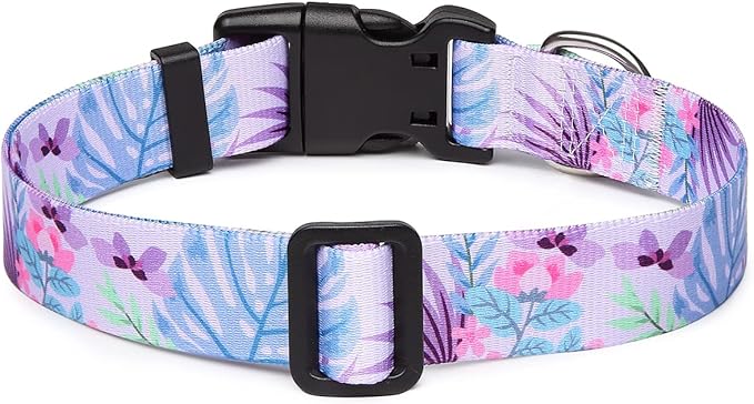 Mercano Adjustable Dog Collar - Special Design Patterns, Soft Nylon Comfortable Durable Pet Collar for Small Medium Large Dogs (XS, Floral Purple)
