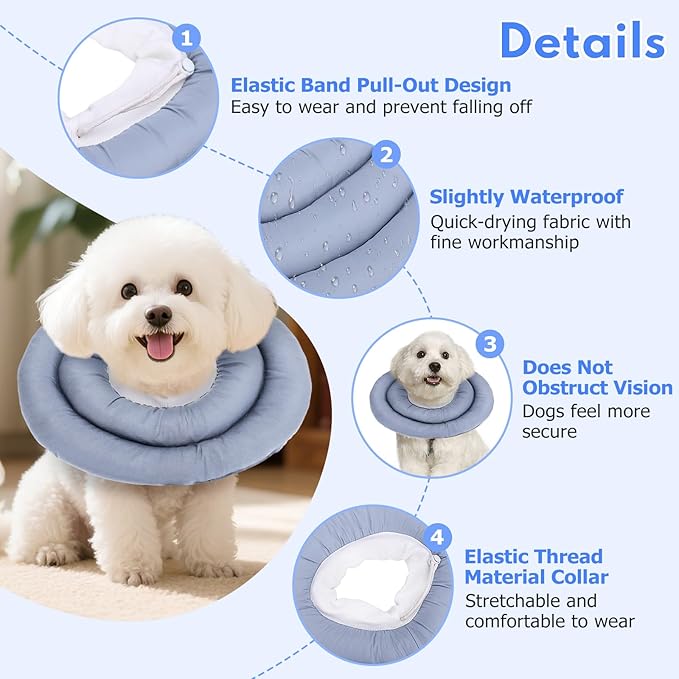 Dog Recovery Collar, Breathable Adjustable Soft Dog Cone, Waterproofing Cat Neck Cone, Pet Donut Collar After Surgery (Blue Gray, XL)