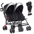 BABY JOY Double Umbrella Stroller, Lightweight Travel Side by Side Twin Stroller with Large Storage, Cup Holder, 5-Point Safety Harness, Adjustable Canopy & Compact Fold for Infant and Toddler (Black)