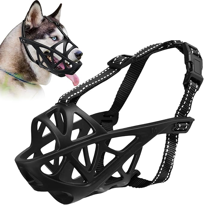 Dog Muzzle for Large Dogs, Breathable Basket Muzzles for Small, Medium and X-Large Aggressive Dog, Allows Panting Drinking, Suitable for Grooming Trimming Training (Black, M)