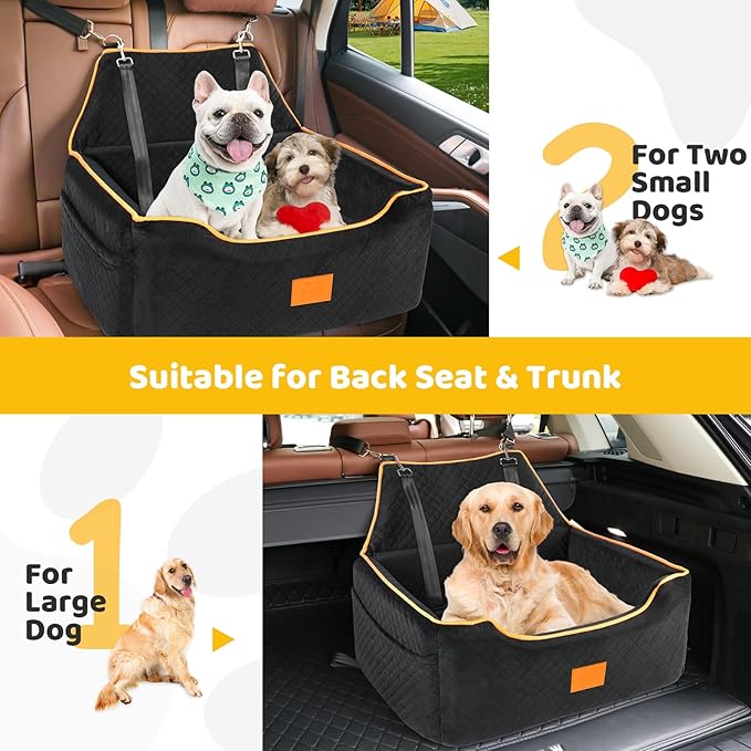 Dog Car Seat for Large/Medium Dog, Booster Seat for Dogs Under 55Lbs or 2 Small, Detachable and Washable Travel Pet Seat with Thick Cushion and Storage Pockets (Black)