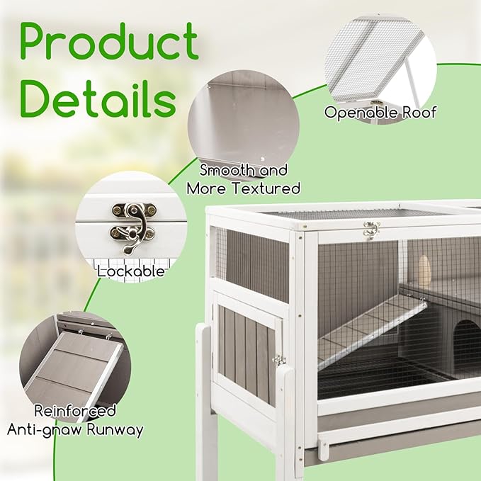 Guinea Pig Cages Hamster Cage Indoor with Stand, Chew Proof Rabbit Cages Habitat for Small Animals with Pull Out Tray, Detachable Legs, Large Guinea Pig House with Ramp, Hideout
