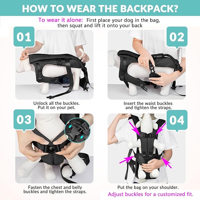 Lukovee Dog Backpack Carrier, Legs Out Easy-fit Dog Front Carrier for Small Medium Dogs, Adjustable Hands Free Dog Chest Carrier for Hiking Cycling (B,Medium)