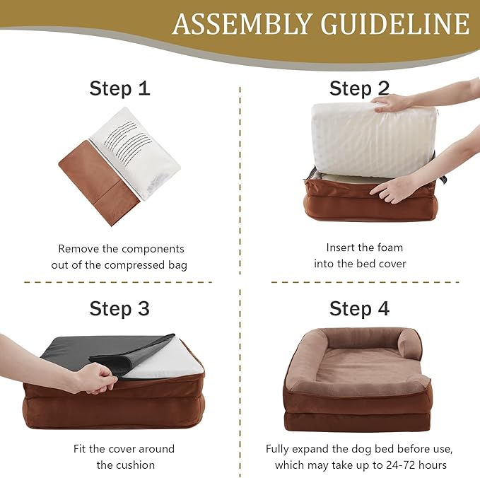 Bedfolks Orthopedic Dog Bed, Waterproof Dog Sofa Bed for Small Dogs & Cats, Egg Foam Pet Couch Bed with Removable Washable Cover and Nonslip Bottom, Brown