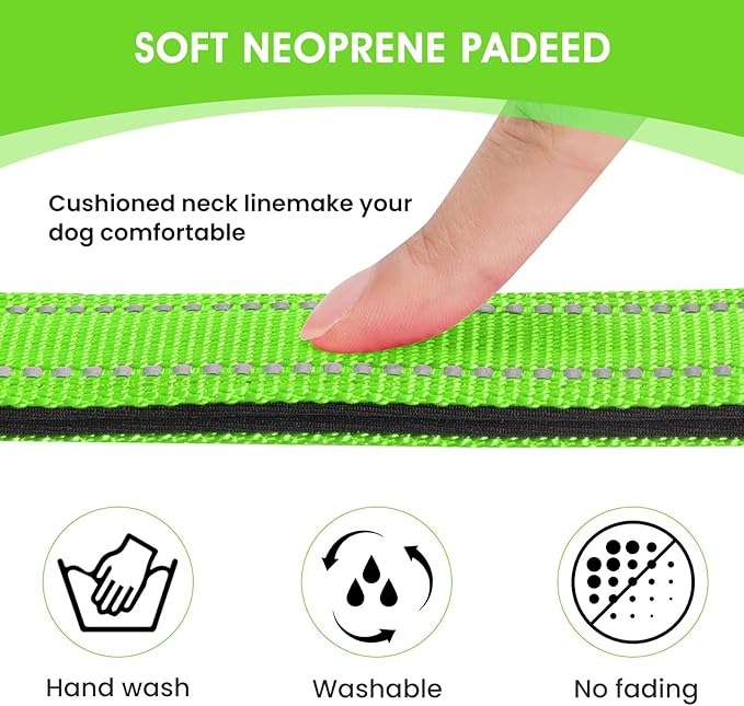 Reflective Dog Collar Padded with Soft Neoprene Breathable Quick Release Basic Dog Collars for Puppy Small Dogs Girl Green