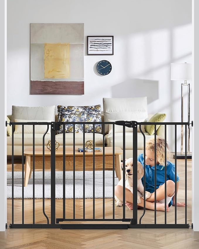 29"-51" Baby Gate for Stairs, Auto Close Stroller Friendly Dog Gate Indoor for Doorways, Pressure Mounted Baby Gate, Easy Walk Through Gate for Children & Pets, Black