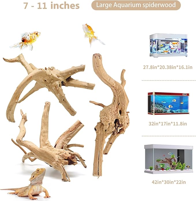 WDEFUN Natural Spiderwood for Aquarium Decor 3-Piece 7''-11'' Long Natural Driftwood Branches for Fish Tank Decorations