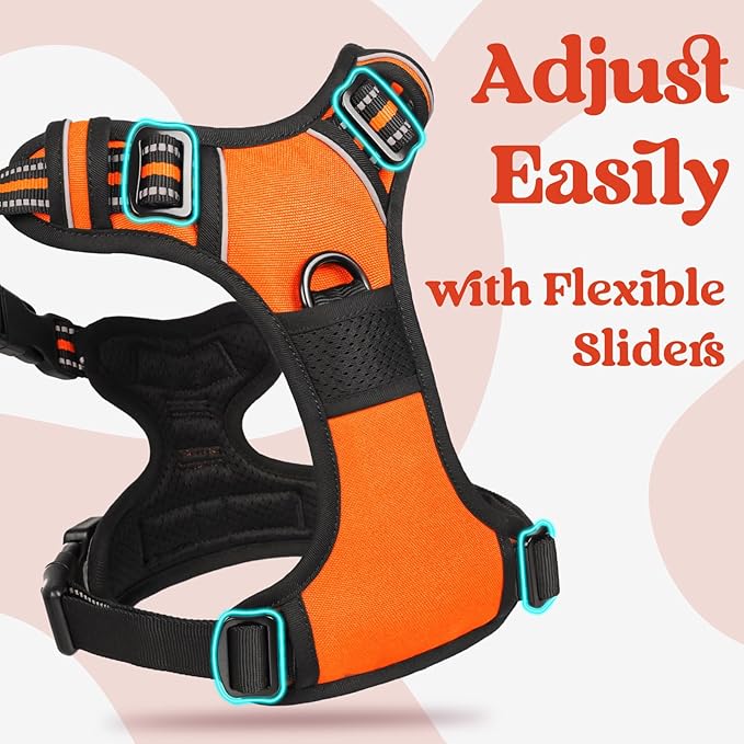 rabbitgoo Dog Harness for Large, No Pull Pet Harness with 3 Buckles, Adjustable Soft Padded Vest with Control Handle, Walking Reflective Pet Vest for Extra Large Dogs, Orange, XL