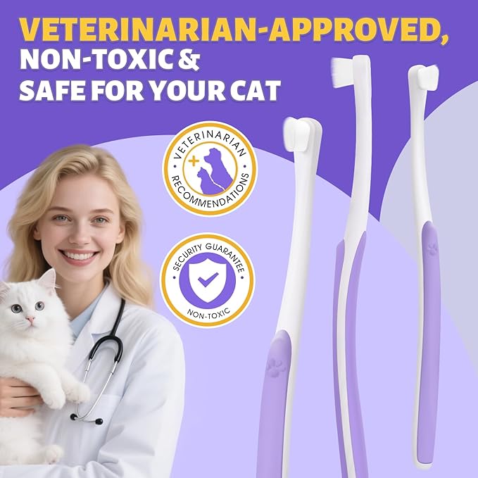 Cat Toothbrush for Kitten Teeth Cleaning – Soft Bristle Cat Dental Brush Set with Compact Head – Gentle Oral Care Tool for Daily Brushing Routine, Loved by Vets and Fur Babies