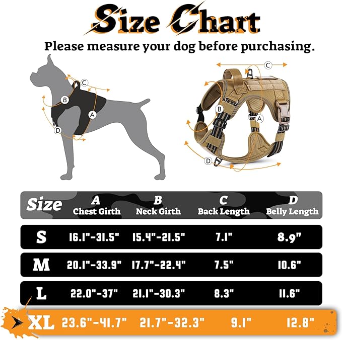 rabbitgoo Dog Harness for Large Dogs No Pull, Tactical Service Pet Vest with Molle and Control Handle, Adjustable and Reflective Military Harness for Easy Walking and Training, Brown, XL