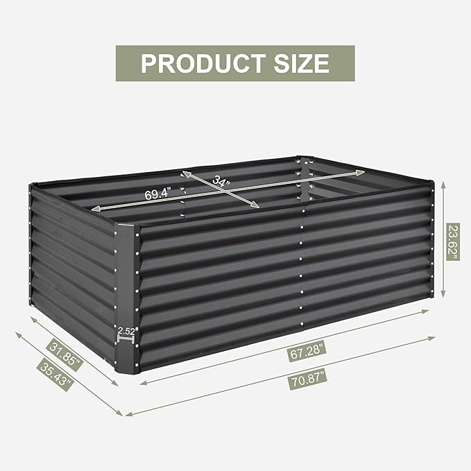 Domi Raised Garden Beds Outdoor, 6x3x2ft Thickening Tall Metal Rectangular Deep Root Box Planter for Vegetables, Flowers, Herbs, and Succulents 2" Deep w/ 256 Gallon Capacity - Dark Gray