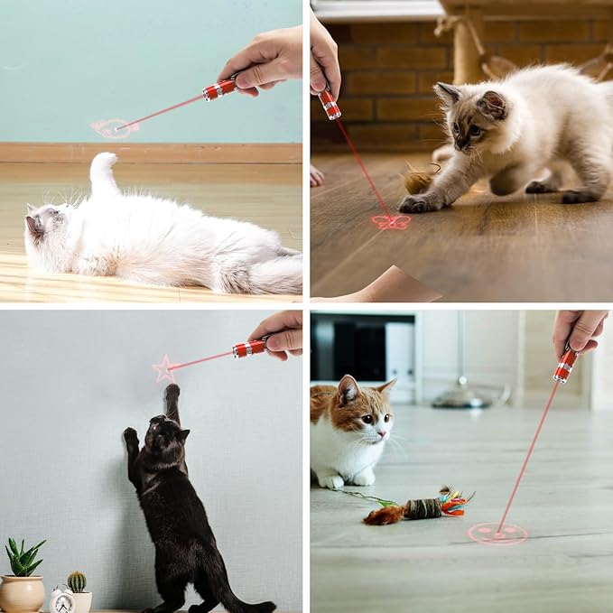 EAWONGEE Cat Toys, Rechargeable Interactive Toy for Cats with 7 Light Projection Modes, Indoor Kitty Pet Dog Toy for Training Chaser, 2 PCS Red