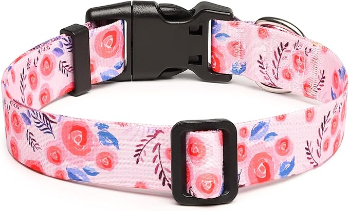 Mercano Adjustable Dog Collar - Special Design Patterns, Soft Nylon Comfortable Durable Pet Collar for Small Medium Large Dogs (S, Rose)
