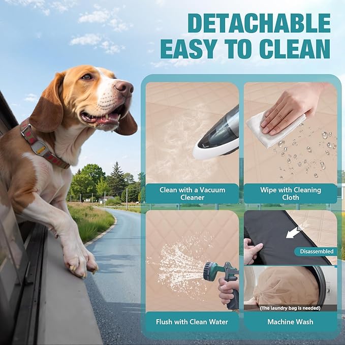 Waterproof Dog Car Seat Cover for Back Seat – Heavy Duty Back Seat Extender for Dogs with Hard Bottom, 7-Layer Protection, Non-Slip & Scratchproof, Easy to Install (Beige)