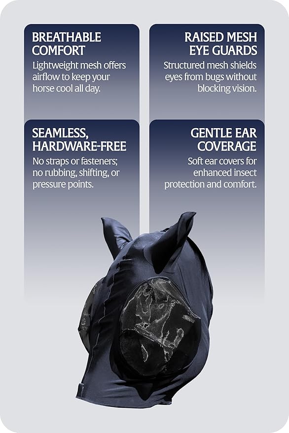 Equinavia Bug Out Fly Mask | Against Flies, Insects, UV Rays - Carbon Grey - Pony