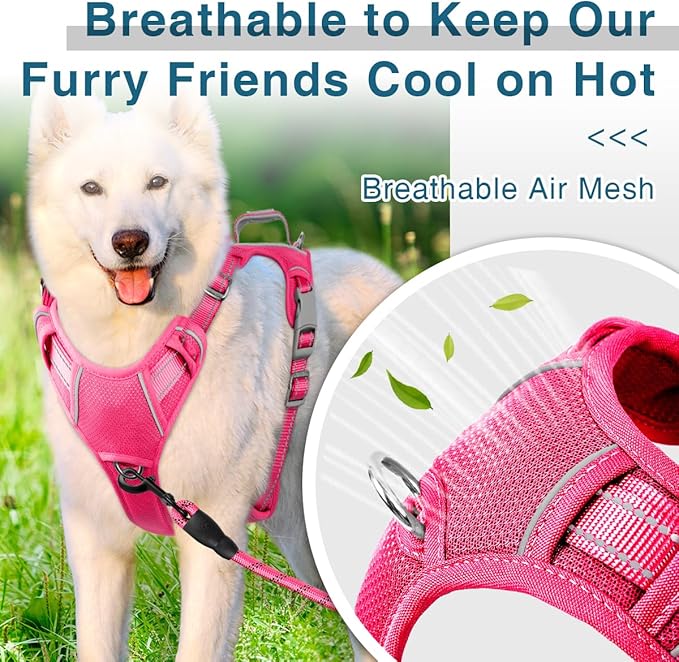 BARKBAY Dog Harness No Pull with ID Tag Pocket - Heavy Duty, Reflective, Easy Control for Large Dogs(Pink,S)