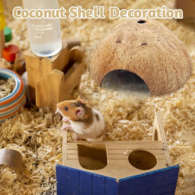 PINVNBY 6 PCS Natural Coconut Reptile Hideouts Lizard, Coco Hut Hermit Crab Hut Aquarium Fish Hide Cave for Small Reptile Crested Gecko Leopard Gecko Spider Snail Climber Toys